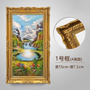 玄關畫豎版純手繪油畫裝飾畫聚寶盆歐式山水風景走廊裝飾墻壁掛畫