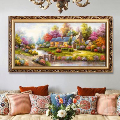 聚寶盆山水畫田園風(fēng)景掛畫歐式客廳裝飾畫沙發(fā)背景墻油畫招財(cái)壁畫
